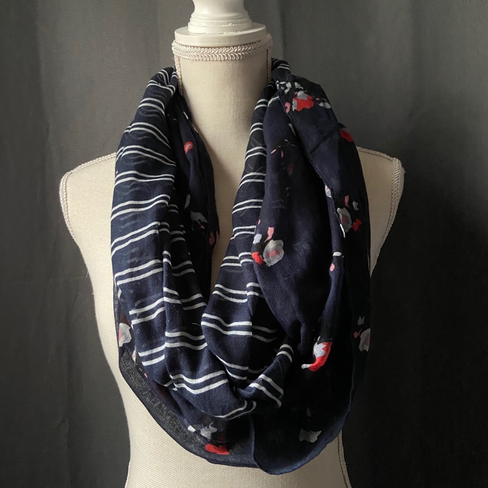 Flowers & Striped Infinity Scarf